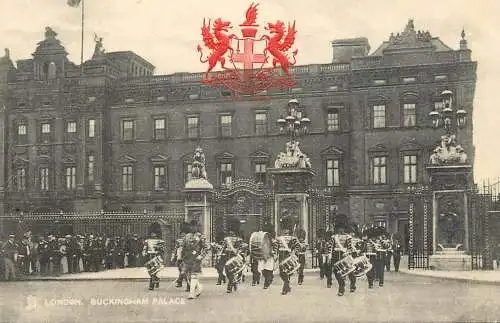 England London Buckingham Palace royal guards parade Raphael Tuck & Sons "Heraldic View" series
