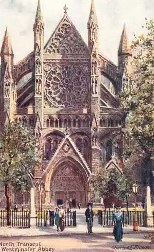 England London Westminster Abbey North Transept Charles E. Flower signed illustration