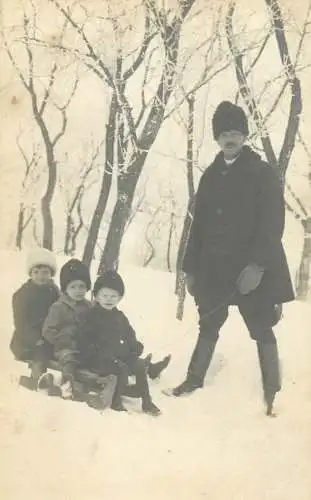 Winter sledge photo postcard