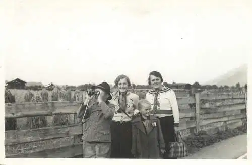 Family group souvenir photo postcard boy with binocular