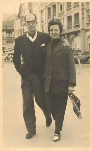 Hungarian tourists in Belgium snapshot instant photo postcard 1957