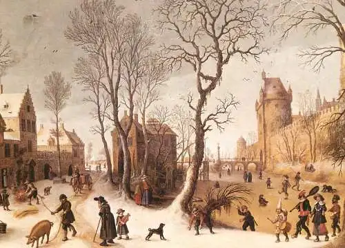 Painting Belgium Antwerp winter scenery and castle