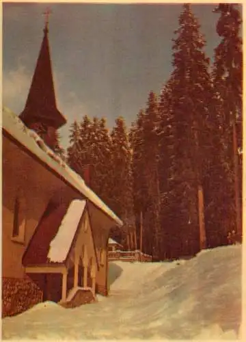 Painting postcard winter scene church vendu au profit des Aveugles