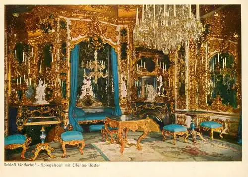 Painting postcard Germany Schloss Linderhof Spiegelsaal mit Elfenbeinluster