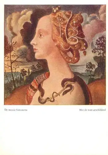 Painting postcard De mooie Simonetta met de voet geschilderd