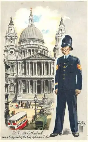 England London St Paul's Cathedral & a Sergeant of the City of London Police Helen Mckie signed illustration