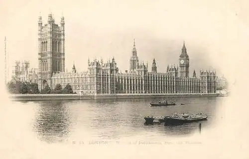 England London Houses of Parliament from the Thames black and white photo