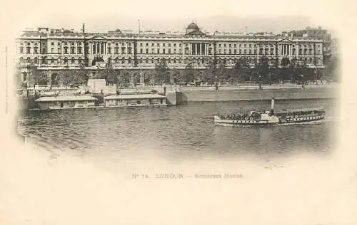 England London Somerset House ferry river sailing black and white photo