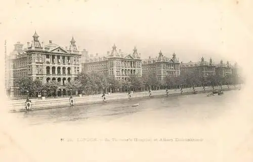 England London St Thomas Hospital & Albert Embankment black and white photo