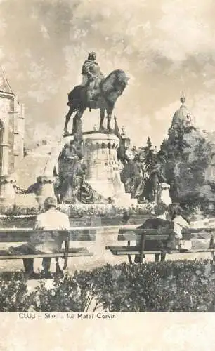 Postcard Romania Cluj statuia lui Matei Corvin