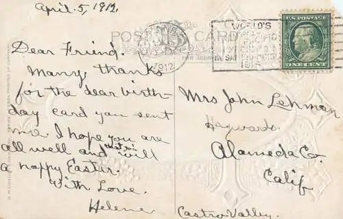 Jacob`s Well embossed Easter greetings postcard 1912