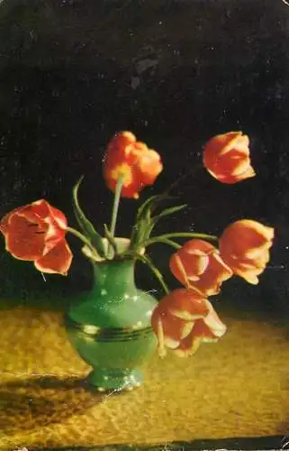 Postcard Romania vedere felicitare cu buchet de lalele 1963