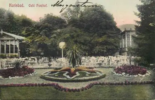 Postcard Czech Republic Karlsbad Cafe Posthof