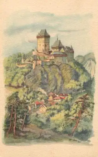 Postcard Czech Republic chateau de Karlstejn Ligne Prague