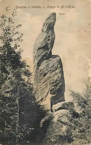 Postcard Czech Republic Pozdrav Hvezdy Police rock formation