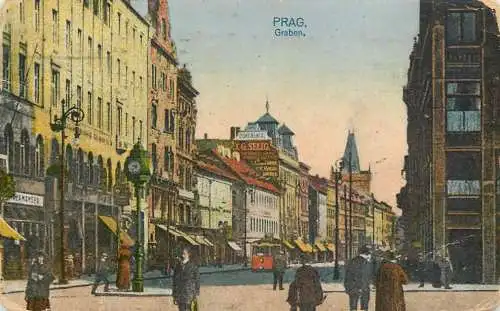 Postcard Czech Republic Prague Graben tram