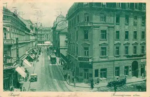 Postcard Croatia Zagreb street and tram