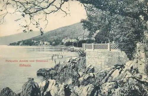 Postcard Croatia Abbazia Parkpartie Ansicht vom Sudstrand