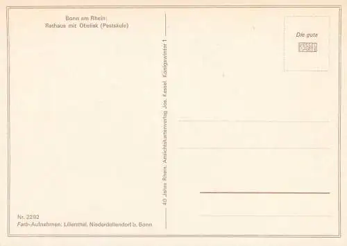 Postcard Germany Bonn am Rhein rathaus mit Obelisk Pestsaule