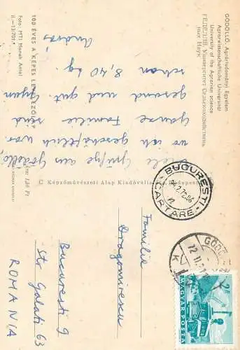 Postcard Hungary Godollo university of the Agrarian science 1972