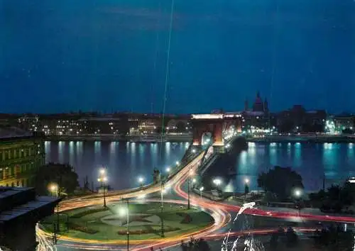 Postcard Hungary Budapest chain bridge