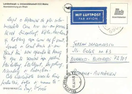 Postcard Germany Landeshaupt universitatsstadt Mainz 1983