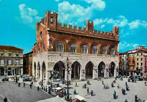Postcard Italy Piacenza horses square and gotic palace 1968