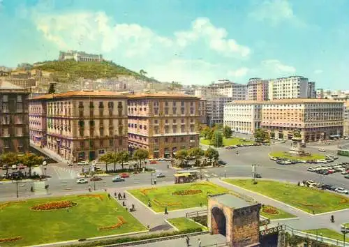 Postcard Italy Naples townhall square Elmo castle