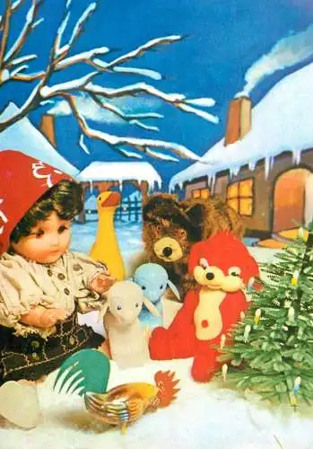 New Year greetings dolls and animal toys children illustration