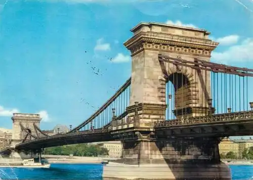 Postcard Hungary Budapest chain bridge