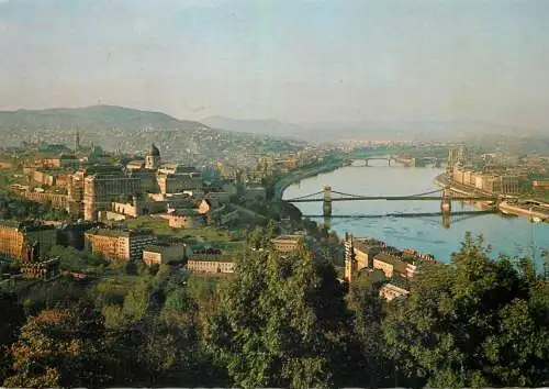 Postcard Hungary Budapest chain bridge