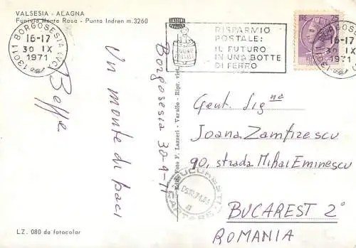 Postcard Italy Alagna Valsesia Funivia Monte Rosa 1971