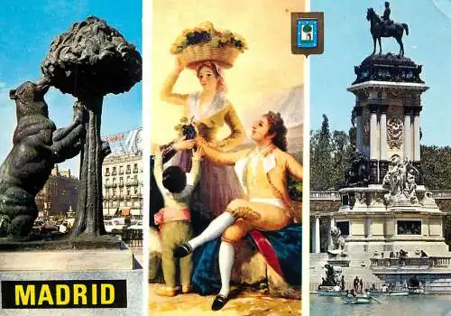 Postcard Spain Madrid monumento al Oso y El Madrono Goya la Vendimia