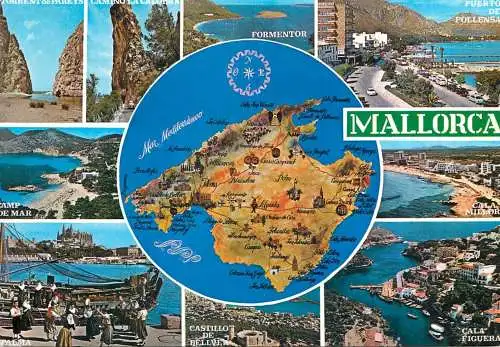Postcard Spain > Islas Baleares > Mallorca multi view map 2000
