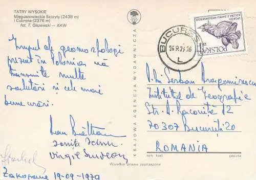 Postcard Poland Tatry Wysokie mountain scene 1979