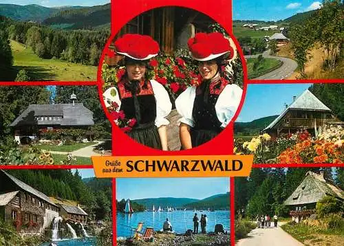 Postcard Germany Schwarzwald multi view traditional costume