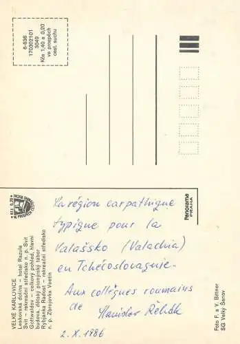 Postcard Czech Republic Velké Karlovice