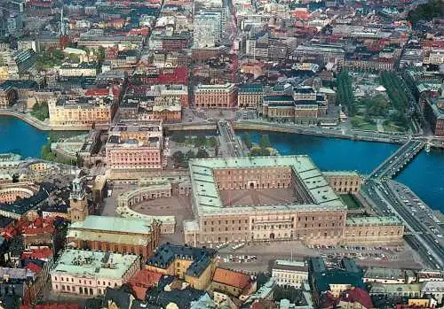 Postcard Sweden Stockholm royal palace aerial 1974