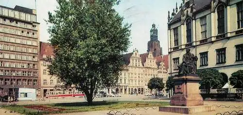 Postcard Poland Wroclaw pomnik Aleksandra Fredry na Rynku 1969