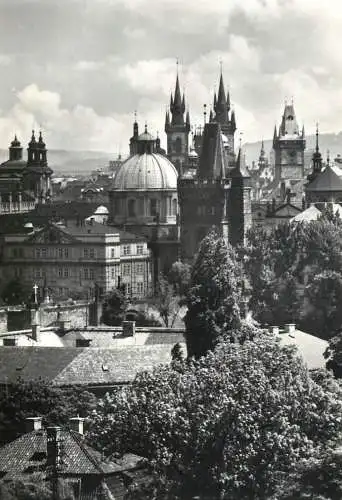 Postcard Czech Republic Prague old town towers and spires