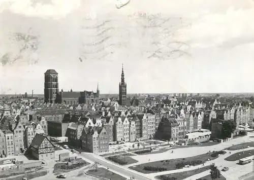 Postcard Poland Gdansk aerial view oc town center