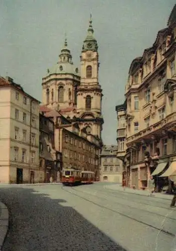 Postcard Czech Republic Prague street and tram