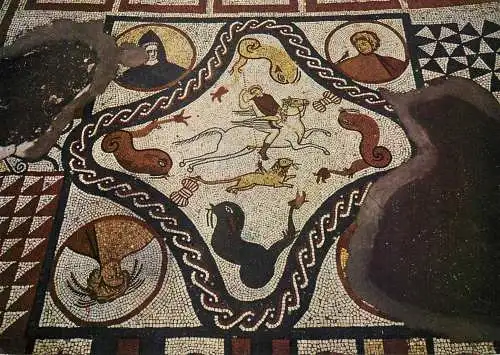 Postcard United Kingdom England Kent Lullingstone roman villa mosaic floor Bellerophon slaying the Chimera