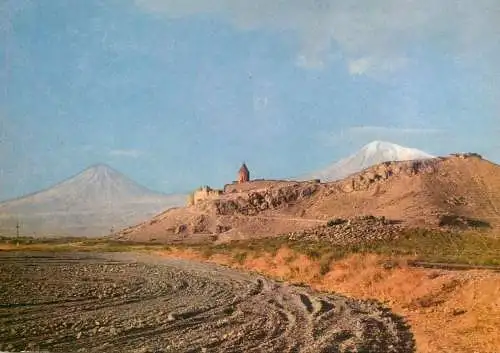Postcard Armenia desert scene and monastery