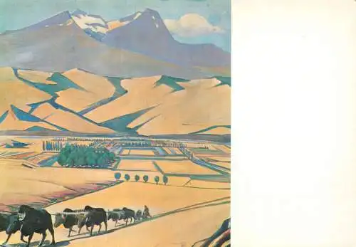 Postcard Armenia painting dunes and ox cart 1972