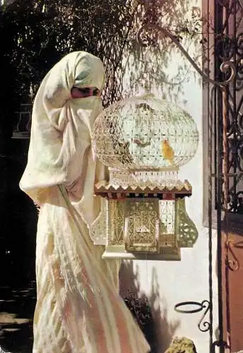 Postcard Tunisia Sidi Bou Saïd Fatma et cage