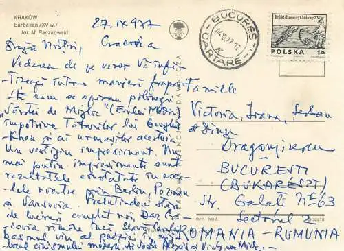 Postcard Poland Krakow Barbakan 1977