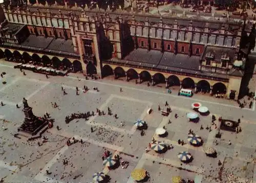 Postcard Poland Krakow widok z Wiezy Mariackiej na Sukiennice aerial