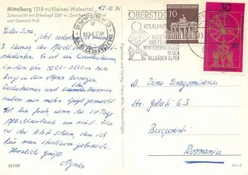 Postcard Germany Mittelberg 1971 mountain scene