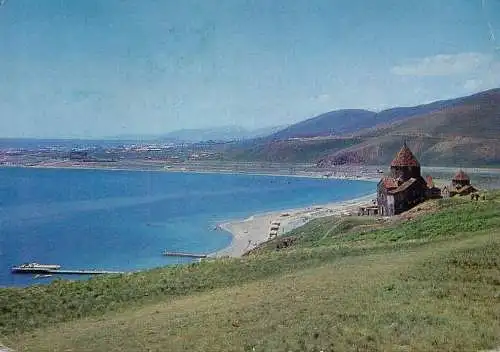 Postcard Armenia Erevan coast and church 1976